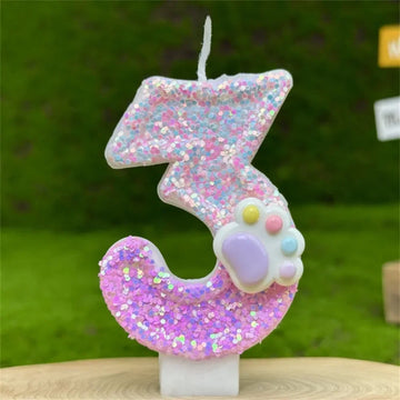 3D Number Candles Cake Decorating Glitter Pink Claw Theme Number Candles Cake Topper Birthday Party Cake Decoration