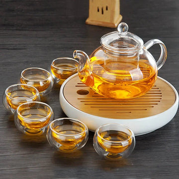 Heat-Resistant Transparent Double Layer Glass, Small Kung Fu Tea Cup Set, Serving Cups, Heat Insulation Hot Mug, Chinese Teacups