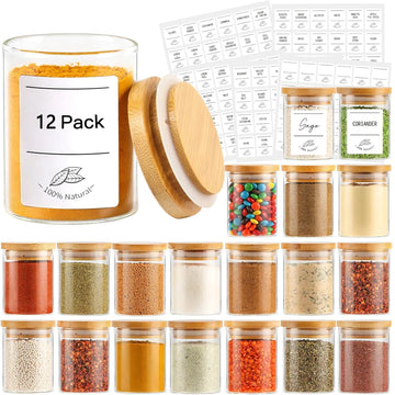 4oz Glass Spice Jars with Bamboo Lids Clear Borosilicate Glass Food Storage Containers with Wooden Airtight Lids, Cylinder Glass