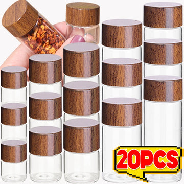 10/20/30ml Mini Glass Bottles DIY Glass Vials Wood Lid Storage Container Tube Portable Coffee Beans Sealed Tank Candy Spice Jars