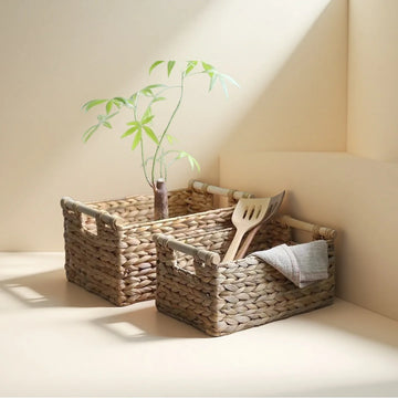 Woven storage box with handle Kitchen Sundry Organizer Laundry Basket Rectangular Closet Organizer Kitchen Organizer Picnic Bask