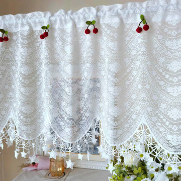 Cherry Decor White Sheer Kitchen Curtains Hollow Flower Living Room Door Half Window's Curtain Star Lace Cafe Drapery