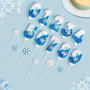 Frozen Birthday Candle Snow Queen Candle Princesses Disneys Blue Sparkling Snowflake Number Candle for 2 Years Girls