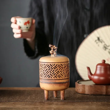 Creative Ceramic Incense Burner Antique Hollow Tea Ceremony Zen Inspired Decoration Indoor Incense Burner Burning Deodorizing