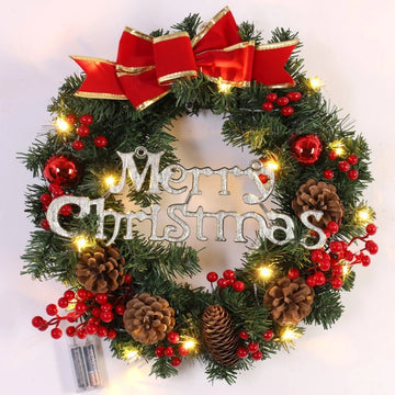 30/40CM Christmas Wreath LED Red Berry Pinecone Cone Flower Garland Merry Christmas Decoration Xmas Hanging Ornament Pendant