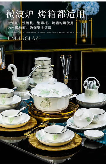 New Chinese-style Ceramic Tableware Dish Set Household Rice Bowl Square Plate Vegetable Plate Can Be Combined Freely with DIY.