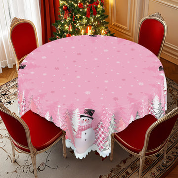 1 Piece Christmas Round and Rectangular Tablecloth, Various Sizes, Santa Claus, Pink Tablecloth with Snowflake Print Pattern, Christmas Garden Tablecloth Decoration for Daily Home Kitchen, Tablecloth for Terrace, Gifts