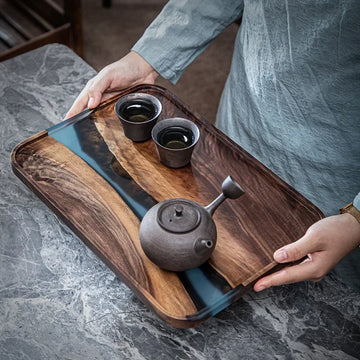 Black Walnut Resin Tea Tray Wooden Rectangular Tray Household Fruit Plate Solid Wood Small Tea Table Wooden Tray