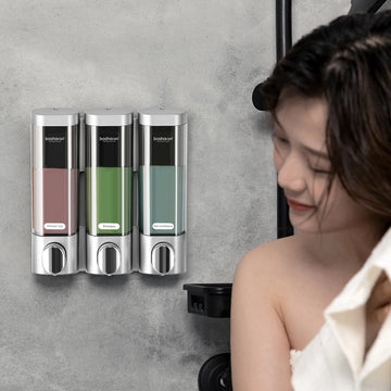 Triple Liquid Soap Dispensers Shower Gel 300ml*3 Chamber Wall Mount Gel Lotion Bathroom hotel plastic Manual shampoo dispenser