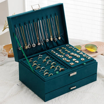 Velvet Jewelry Box Organizer – Vintage Green Double-Lock Storage Case for Rings, Necklaces & Earrings | NaturalBuiltHome