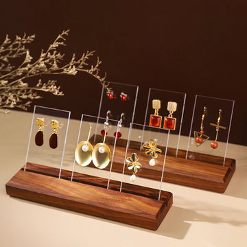 Walnut Wood Earring Display Stand – Jewelry Organizer Holder with Clear Panel Showcase | Naturalbuilthome