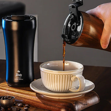 Wood Grain 316 Stainless Steel Insulated Coffee Tumbler – Portable Travel Mug with Lid | NaturalBuiltHome