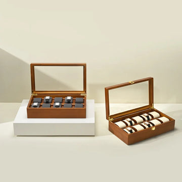 Wooden Watch Box Organizer – 10-Slot Solid Wood Jewelry Case with Glass Lid & Secure Lock | NaturalBuiltHome