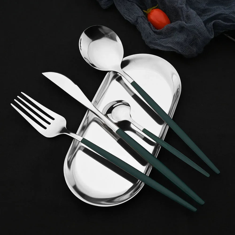 24Pcs Stainless Steel Cutlery Set – Blue & Silver Flatware | Dinner Knife Fork Spoon Set for Home & Kitchen | NaturalBuiltHome
