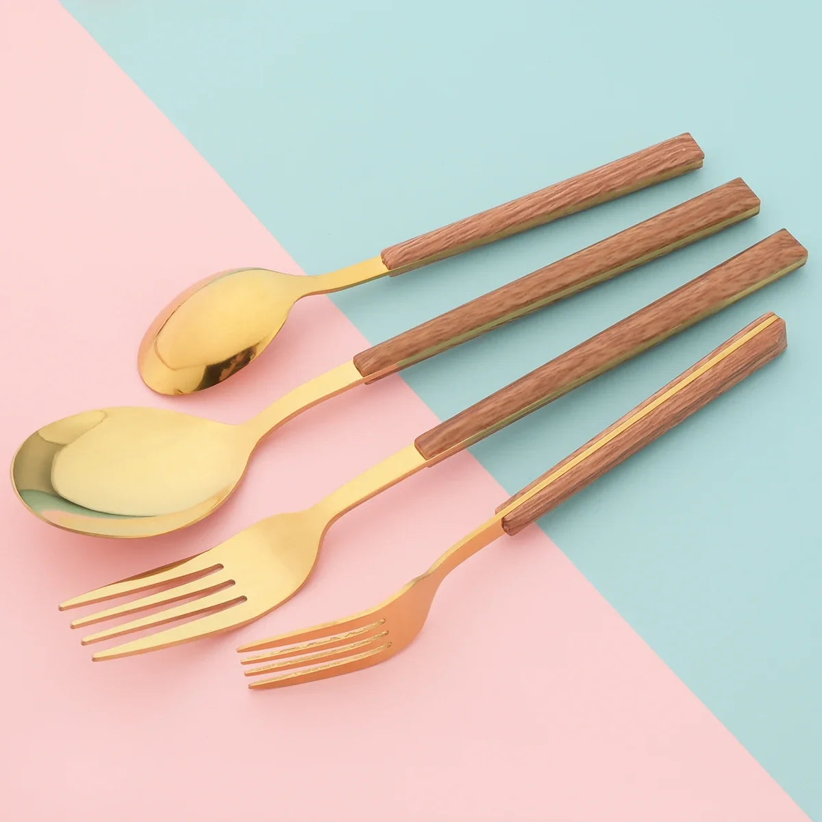 24/30pcs Wooden Handle Cutlery Set – Stainless Steel Flatware with Imitation Wood Handles | Elegant Dinnerware | NaturalBuiltHome