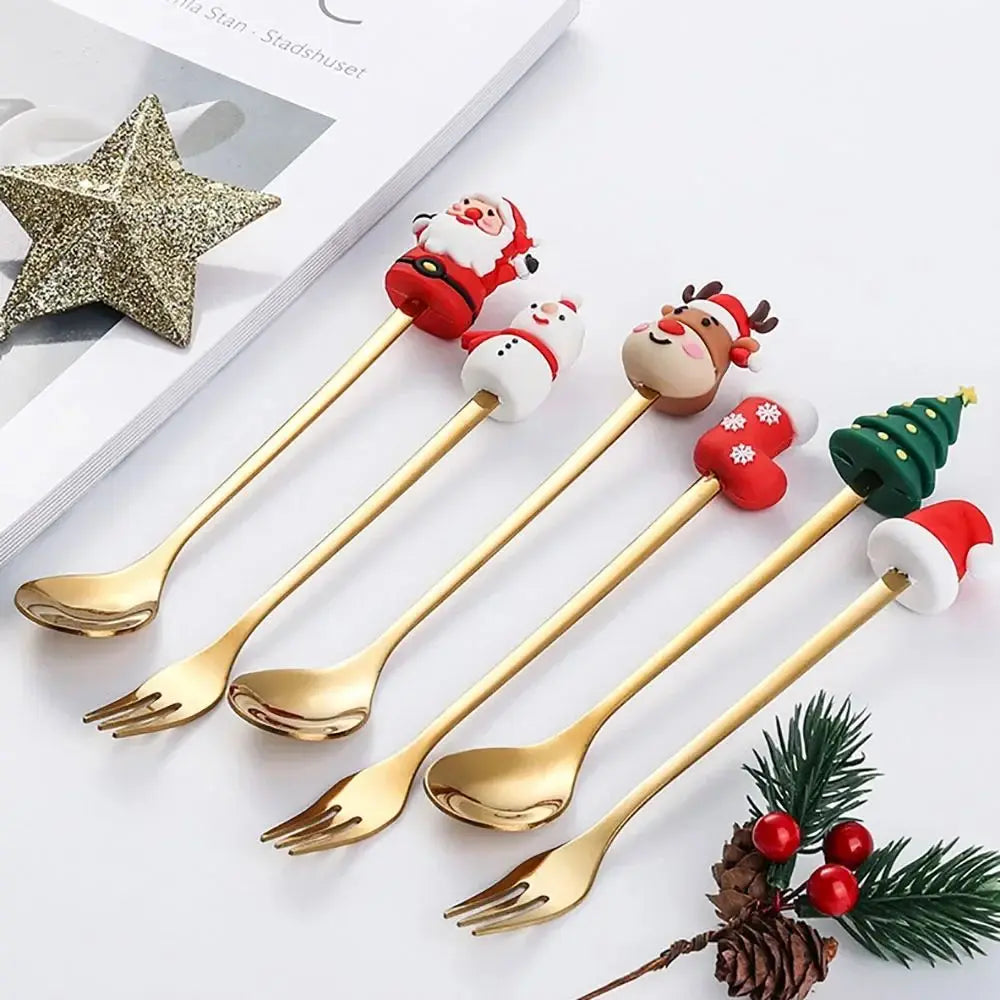 (2/4/6pcs) Christmas Cutlery Set – Stainless Steel Spoons & Forks with Festive Handles | Holiday Tableware for Coffee & Dessert | NaturalBuiltHome