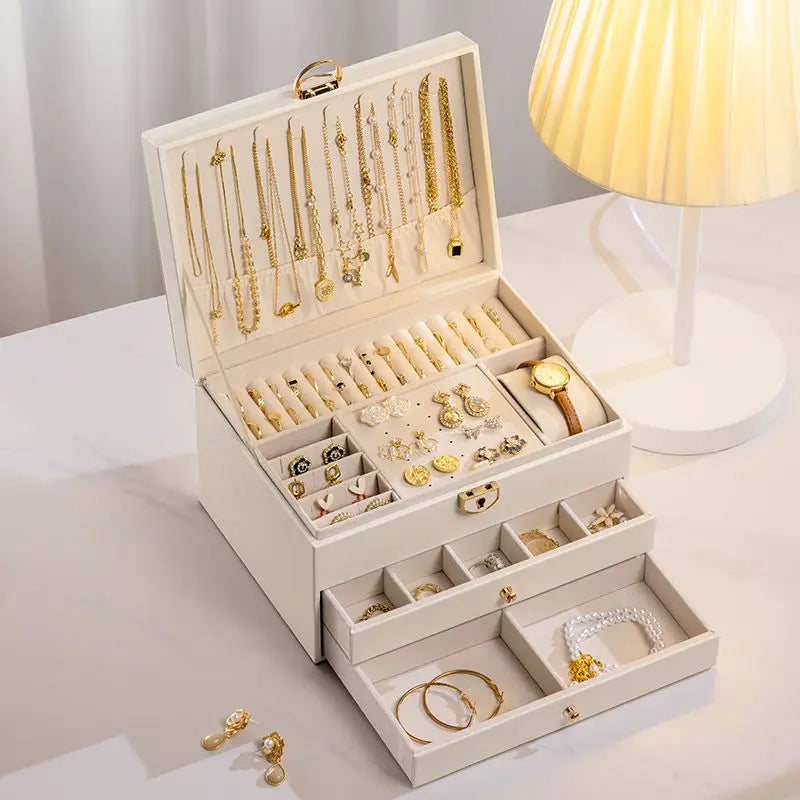 3-Layer Retro PU Leather Jewelry Box – Elegant Organizer with Necklace Hooks, Ring & Earring Storage for Women | NaturalBuiltHome