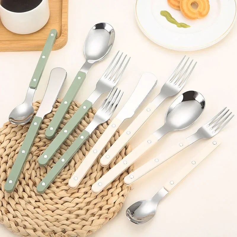 30-Piece Cutlery Set with Acrylic Handles | Stainless Steel Dinnerware Set for 6 – Knife, Fork, Spoon & Chopsticks | Elegant Western Style | NaturalBuiltHome