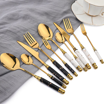 30Pcs Stainless Steel Cutlery Set – Gold & Black Flatware with Knife, Fork, Spoon | Dinnerware Set for Kitchen, Parties & Weddings | NaturalBuiltHome