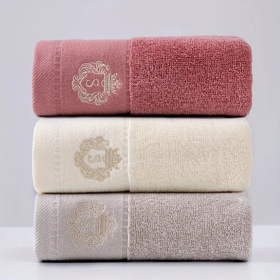 3pcs Cotton Towel Set – Soft, Absorbent & Embroidered Geometric Design Bathroom Towels (35×75cm + 70×140cm) | NaturalBuiltHome