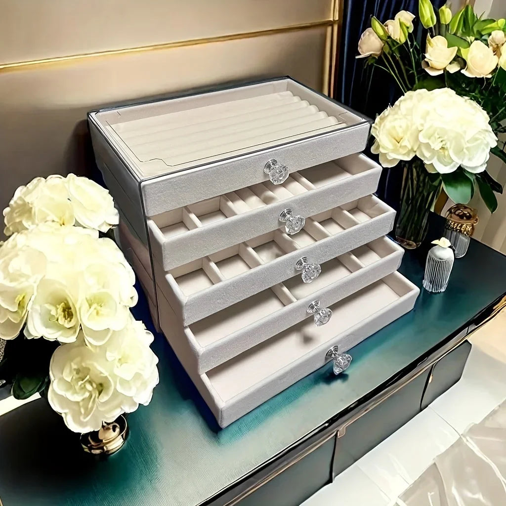 5-Layer Velvet Jewelry Organizer Box – Multi-Drawer Storage for Rings, Earrings, Bracelets & Necklaces | NaturalBuiltHome