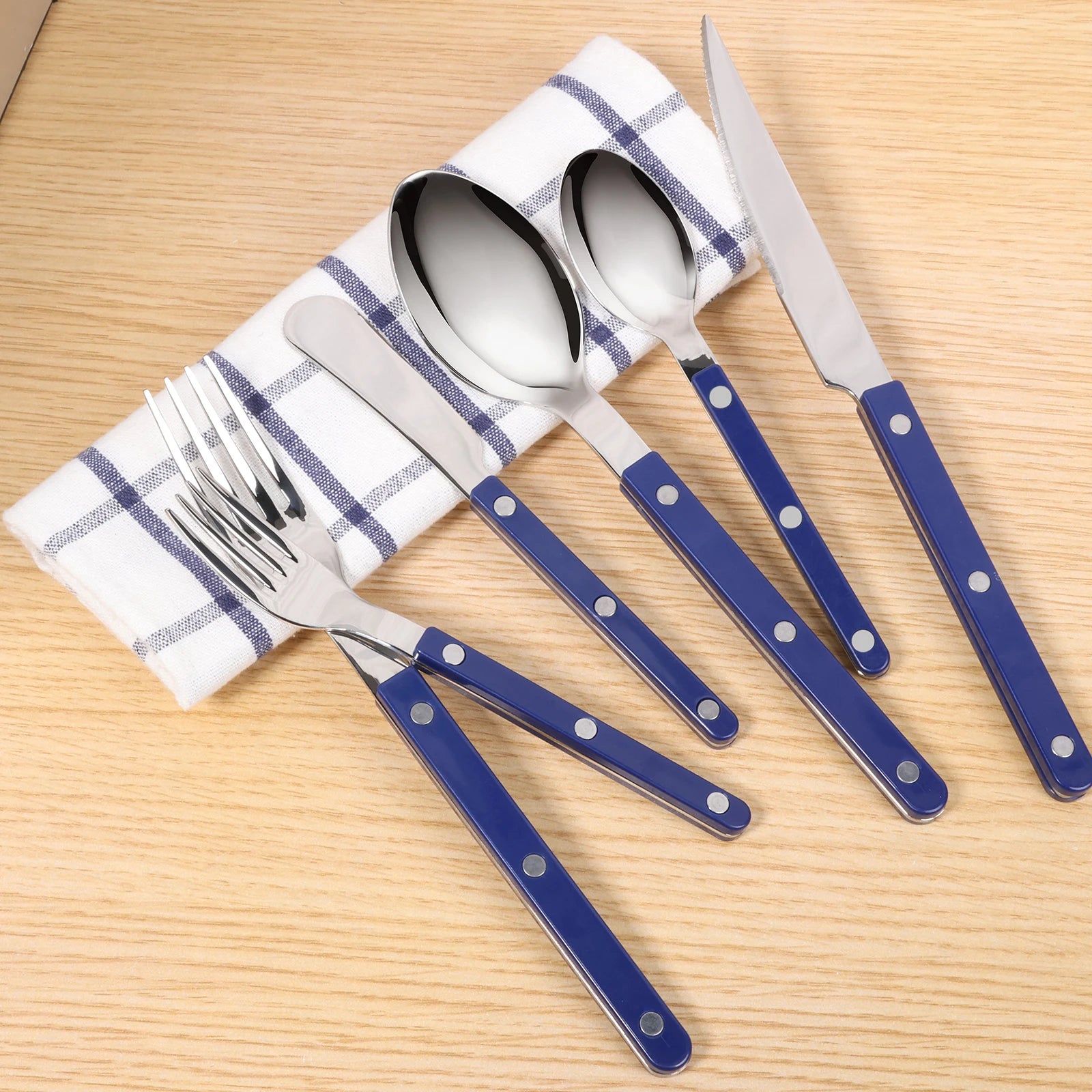 6Pcs Stainless Steel Cutlery Set – Knife Fork Spoon Flatware with Rivet Handle | Modern Dinnerware Set | NaturalBuiltHome