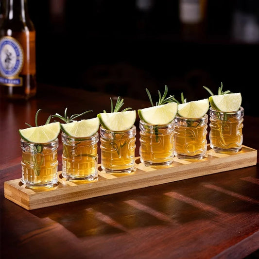 Creative Mini Tiki Glass Cup Shot Glasses Stacking Cups Cocktail Glass Tiki Cup Set With 6 Holes Tray Tiki Bar Accessories