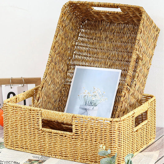 Rattan Storage Basket Serving Organizer Hand Woven Container Storage Bin for Kitchen Household Living Room Farmhouse