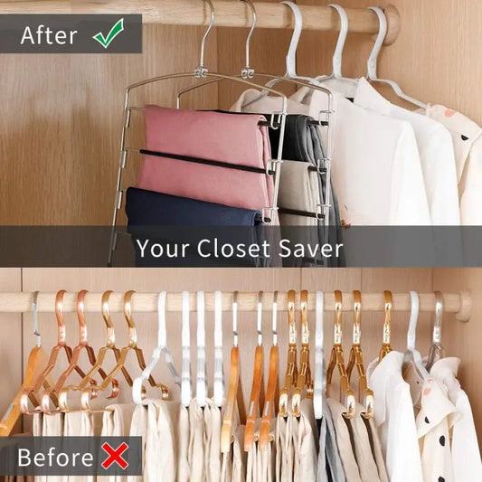 Pants Hangers Non Slip Multi-Layer Swing Arm Pants Hanger Stainless Steel Space Saver Hangers Closet Storage Organizer