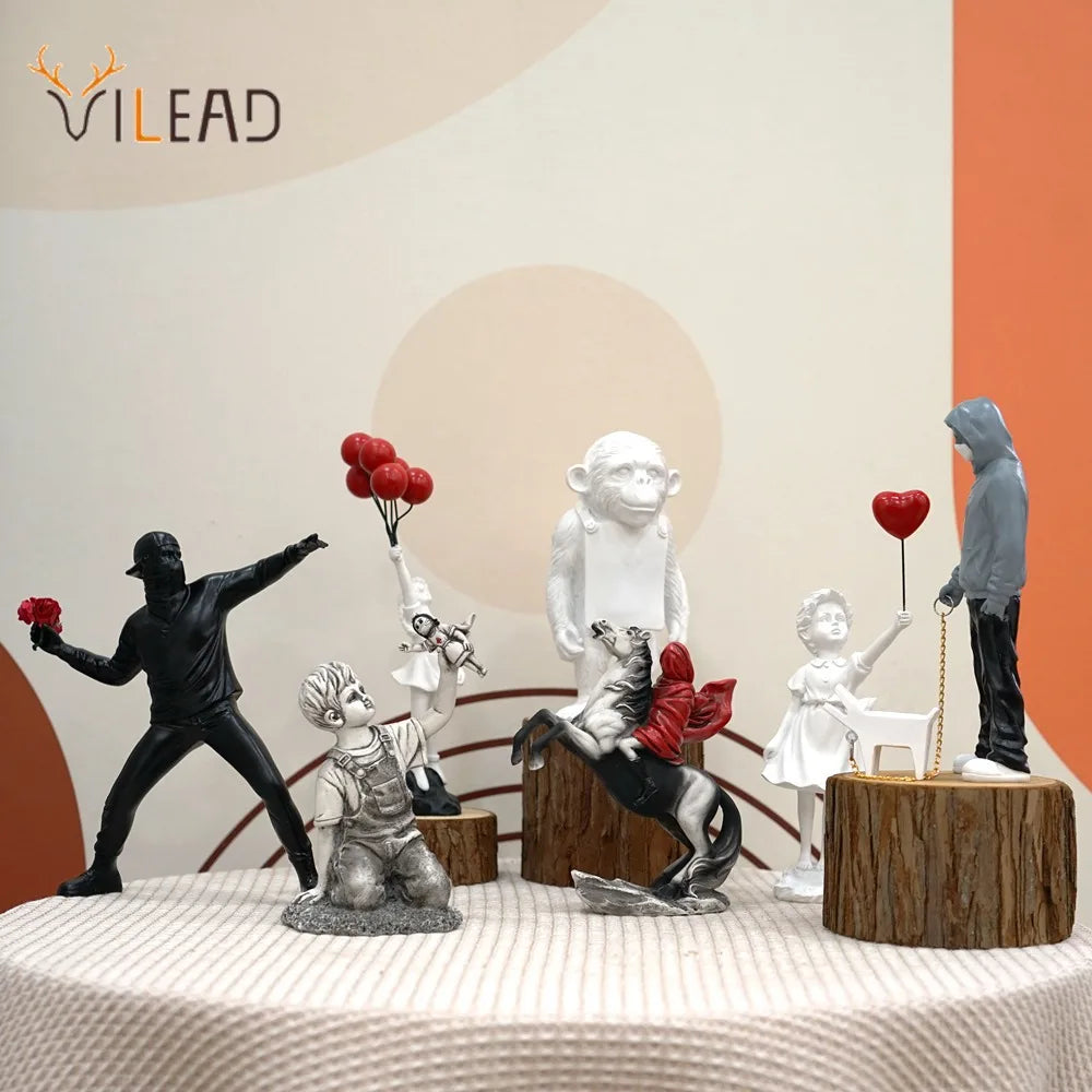 Dropshopping Banksy Sculpture Collection Flower Thrower Statue Pop Art Modern Balloon Girl Figurine Office Home Decoration