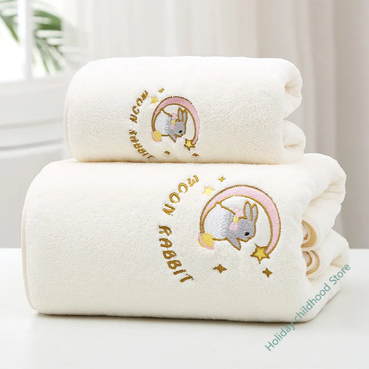 Coral Velvet Bath Towel – Thickened Soft Absorbent Towel for Women | Embroidered Luxury Bathroom & Beach Towel | NaturalBuiltHome