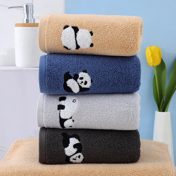 Embroidered Panda Cotton Face Towel – Soft, Absorbent & Gentle Hand and Hair Drying Towel | NaturalBuiltHome