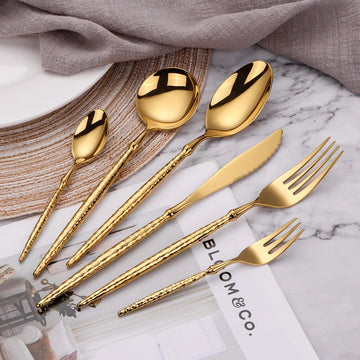 Gold Cutlery Set – 4pcs Stainless Steel Mirror Polished Knife, Fork, Spoon & Teaspoon | NaturalBuiltHome