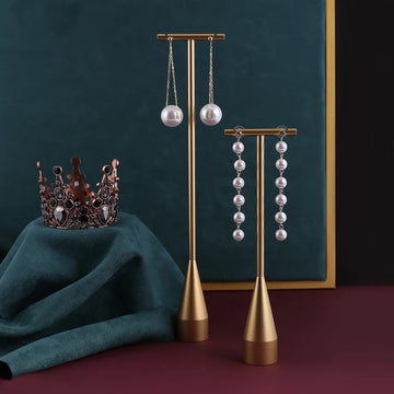 Gold Metal Jewelry Display Stand – Ring, Earring & Stud Holder | T-Bar Hanging Organizer | NaturalBuiltHome