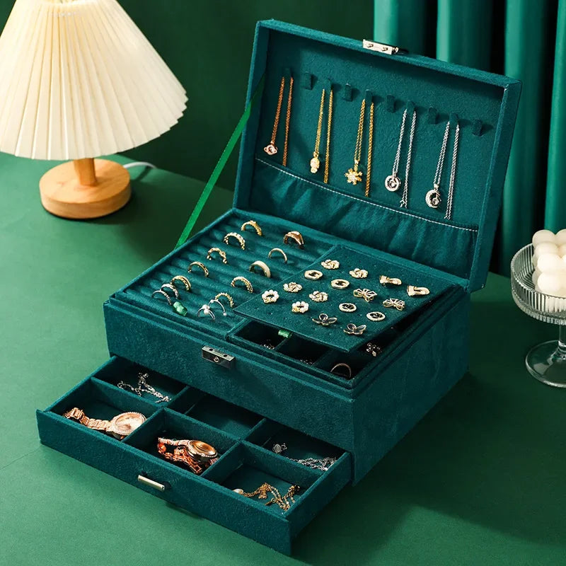 Green Velvet Jewelry Storage Box – Large Capacity Organizer for Rings, Earrings & Necklaces | NaturalBuiltHome
