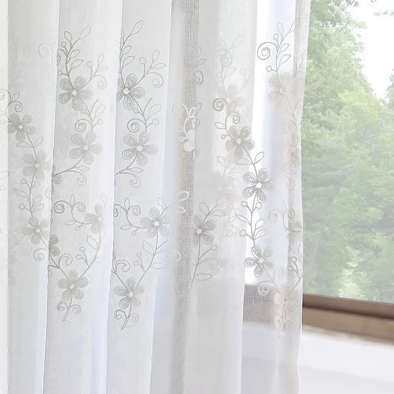 White Embroidered FLoral Tulle Window Curtains for Living Room Linen Sheer Voile Curtain For Bedroom Kitchen Drapes Blind Door