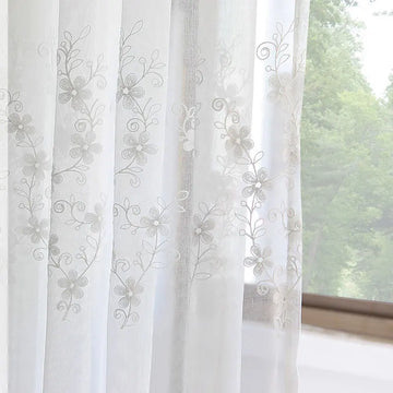 White Embroidered FLoral Tulle Window Curtains for Living Room Linen Sheer Voile Curtain For Bedroom Kitchen Drapes Blind Door