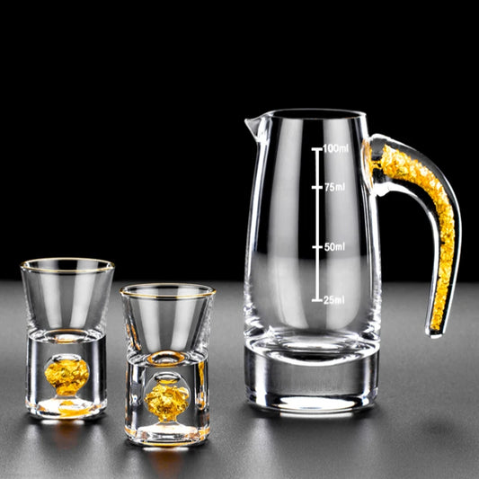 24K Pure Gold Foil Top Grade Crystal Shot Glass Wine Decanter Divider Set Handmade Bullet Cups Liquor White Spirit Mini Glasses