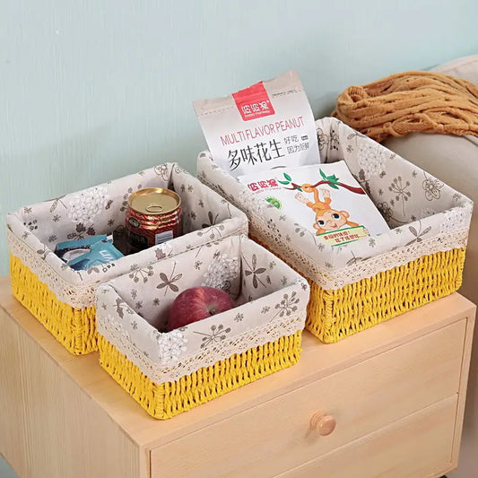 3 Sizes/Set Handmade Straw Storage Baskets Household Items Snacks Fruit Debris Cosmetic Laundry Finishing Storage Basket