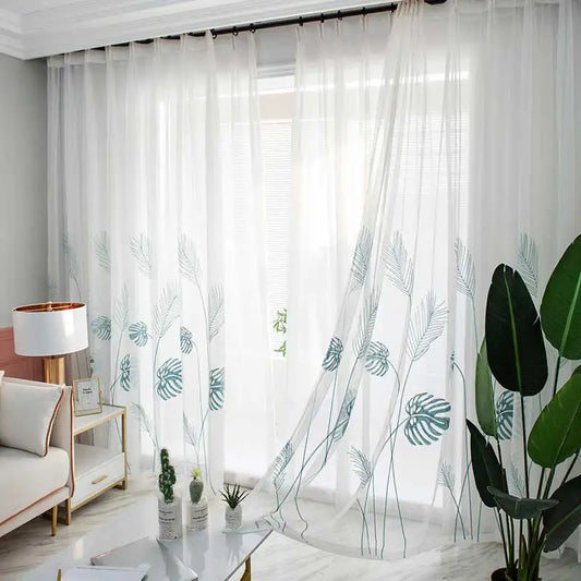 Leaf Embroidered Tulle Curtains for Bedroom The Livingroom Window Treatments Pastoral Sheer Voile for Kitchen Drapes Decor