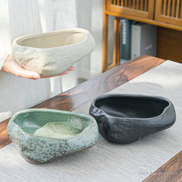 Retro Ceramic Small Flower Pot, Creative Desktop Home, Succulent Green Plant Wenzhu Potted Utensils, Chinese Garden Handmade 1Pc