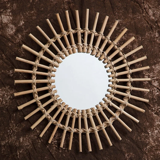 Rattan Innovative Art Decoration Round Makeup Mirror Dressing Bedroom Bathroom Wall Hanging Mirrors Craft Photo Props