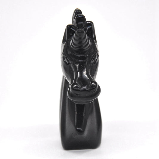 2" Unicorn Statue Natural Black Obsidian Stone Carved Home Decoration Healing Crystal Reiki Figurine Spiritual Gemstone Omament