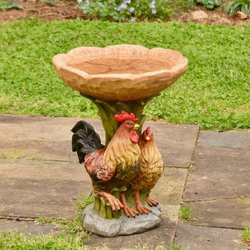 Resin Rooster And Chicken Birdbath Resin Garden Yard Lawn Ornament Garden Decoration Outdoor Fuente De Agua Fontaine Solaire