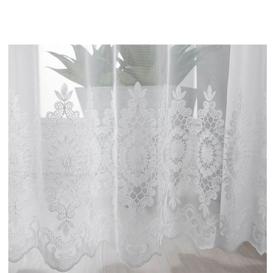Embroidered Floral White Tulle Window Screen Curtain for Living Room Bedroom Luxury Sheer Voile Curtain Blind Drapes Door Decor