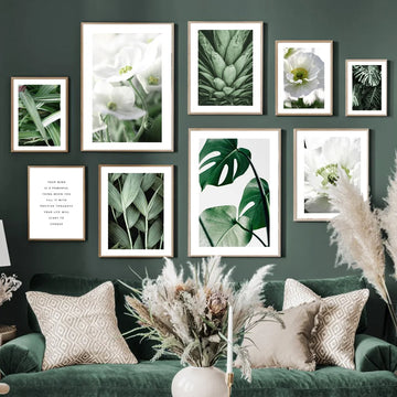 Bloom White Flower Green Leaf Plant Nordic Poster Scandinavian Wall Art Print Canvas Painting Wall Picture For Living Room Decor