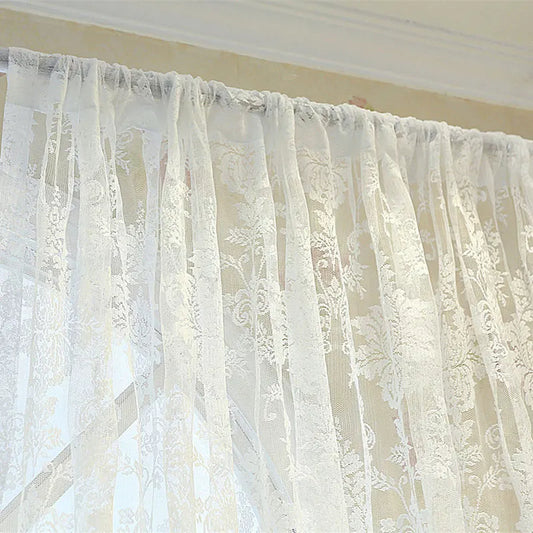 White Lace Tulle Curtains for Bedroom Floral Window Treatments European-Style Sheer Voile For Livingroom Kitchen Drape Girl Room