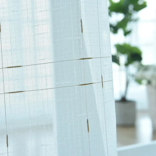 Modern Linen Tulle Curtain Window Screening Drapes for Living Room Gold Plaid Sheer Voile Curtains for Kitchen Blind Home Decor