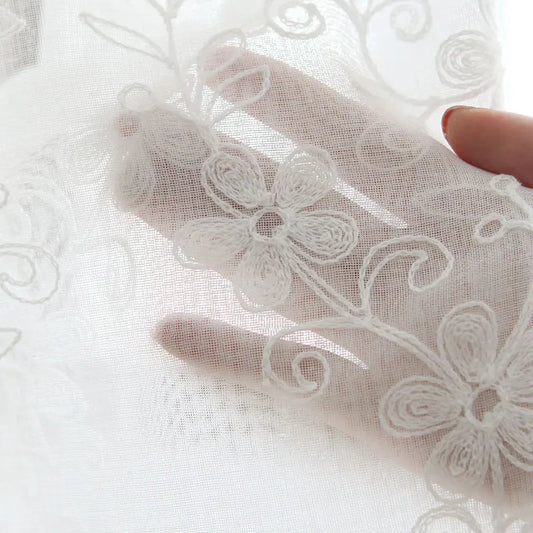 White Embroidered FLoral Tulle Window Curtains for Living Room Linen Sheer Voile Curtain For Bedroom Kitchen Drapes Blind Door