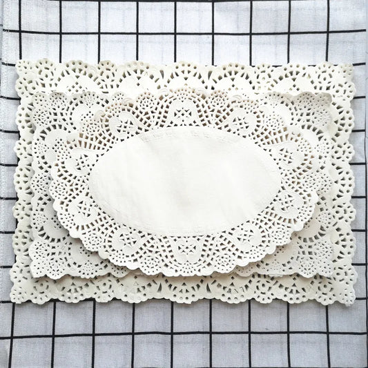 100pcs Placemat Rectangle Birthday Celebrations Party Gift Table Mat Cake Lace Paper Doyleys Mats Table Decoration Accessories